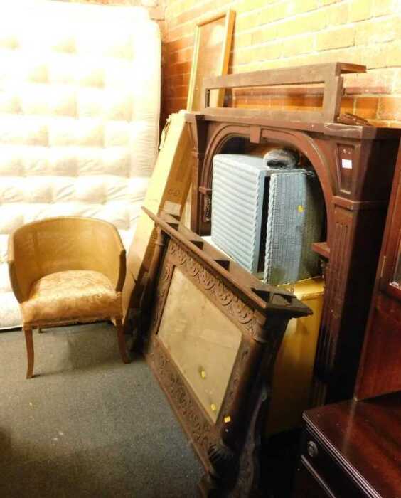 Furniture, to include Lloyd Loom style linen basket, mirrors, fireplace surround, etc.