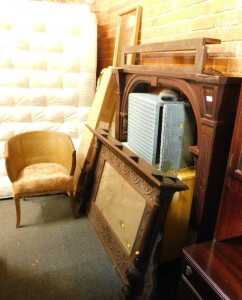Furniture, to include Lloyd Loom style linen basket, mirrors, fireplace surround, etc.