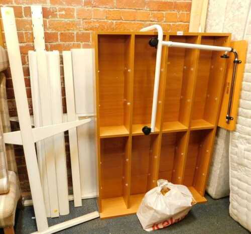 Furniture, to include a small bookcase with adjustable shelves, metal racking, etc.