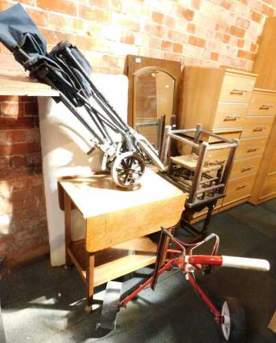 A group of furniture, comprising a top to a dressing table, with mirrors, a single door from a...