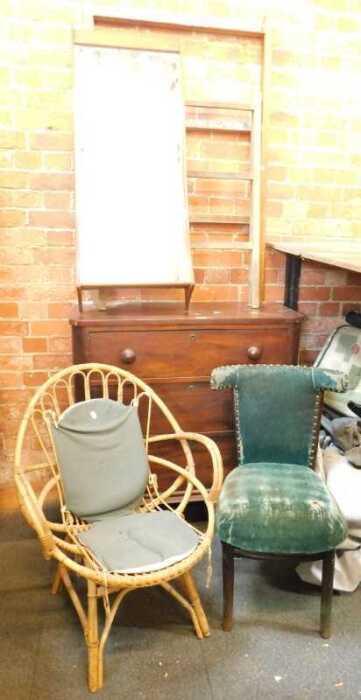 Furniture, comprising two clothes airers, a wall hanging mirror, a bamboo and cane chair, with...