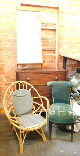 Furniture, comprising two clothes airers, a wall hanging mirror, a bamboo and cane chair, with...