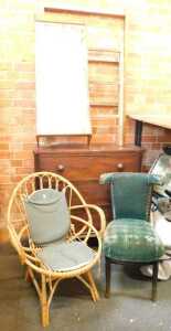 Furniture, comprising two clothes airers, a wall hanging mirror, a bamboo and cane chair, with...