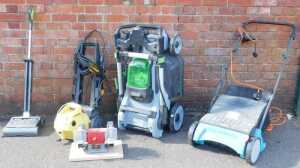 Tools and gardening tools, comprising a Karcher pressure washer, a Gardena ES500 lawn mower, a...