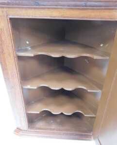 A George III oak hanging corner cabinet, the top with a moulded edge above a hanging door... - 3