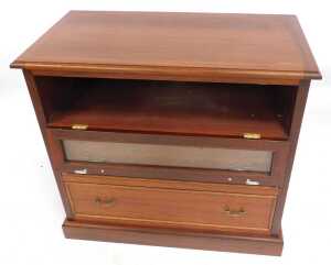 A 20thC mahogany television cabinet, the top with a moulded edge, above a glass fronted fall... - 3