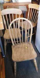 Furniture, to include three kitchen chairs, a drop leaf dining table, and an occasional table,...