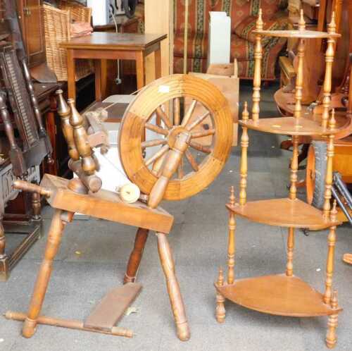 A spinning wheel, and a corner whatnot. (2)