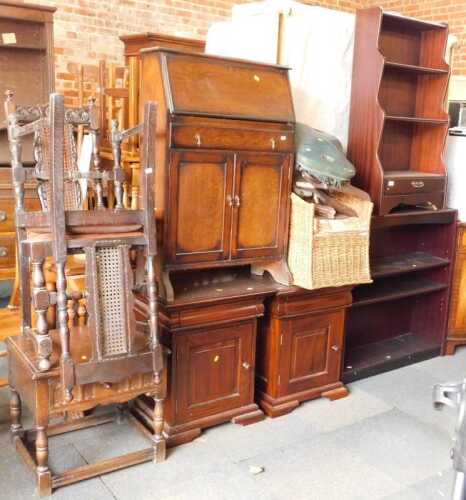 Furniture, comprising a waterfall bookcase, with drawer to base, an open bookcase, a camel seat,...