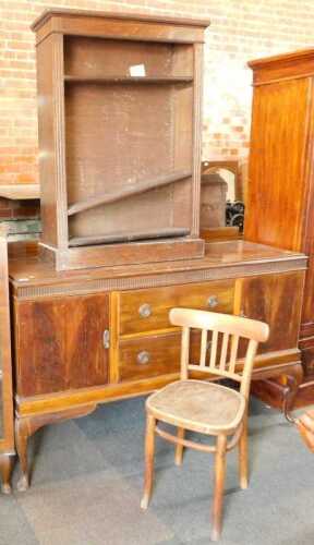 Furniture, comprising an early 20thC mahogany sideboard, with gallery back over two long drawers...