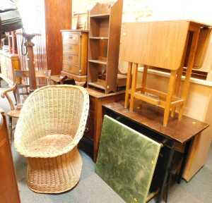 Furniture, to include a carved torchere or plant stand, an open armchair, with solid seat,...