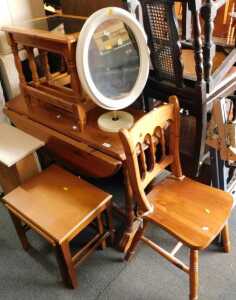 Furniture, to include a lightwood drop leaf dining table, a single dining chair, a white...