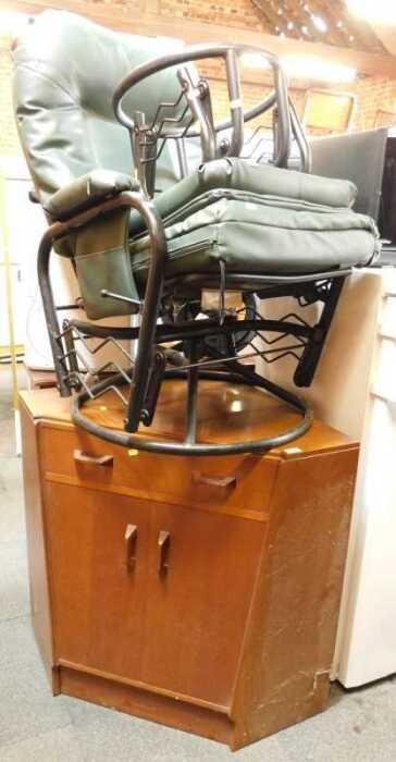 Furniture, comprising a green upholstered Stressless style chair and stool, and a corner...