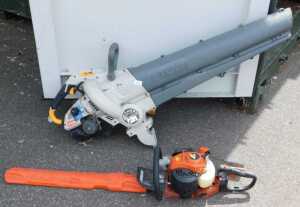 A Ryobi petrol leaf blower, RBL30MVA, together with an Echo petrol hedge trimmer, HCR-161ES. (2)