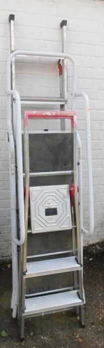 An extending ladder, together with a Hailor A frame ladder, and another.
