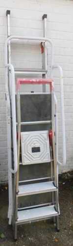 An extending ladder, together with a Hailor A frame ladder, and another.