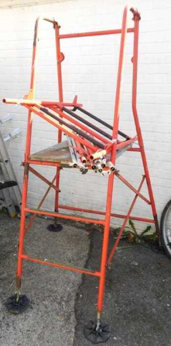 A portable scaffolding tower, together with various attachments.