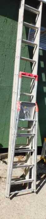 A Hailo A frame ladder, together with an extending ladder.