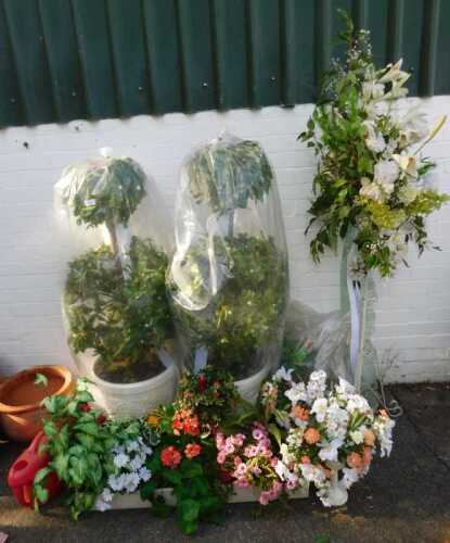 Artificial plants, to include a pair in large white pots together with various smaller potted...