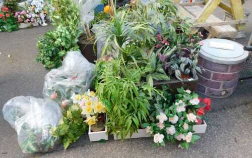 Artificial plants, to include Pandanus, a variety of smaller potted examples together with a...