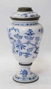 A Meissen blue and white porcelain Onion pattern oil lamp base, later converted to electricity,... - 2