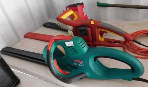 A Wolf Garten electric hedge trimmer, together with a Mantis electric hedge trimmer, and a Bosch...