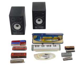 A pair of MS40 digital 40w stereo Nearfield monitors, together with a melodeon, various...