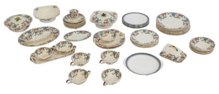 A group of Royal Cauldon pottery Victoria pattern dinnerwares, to include twin handled soup...