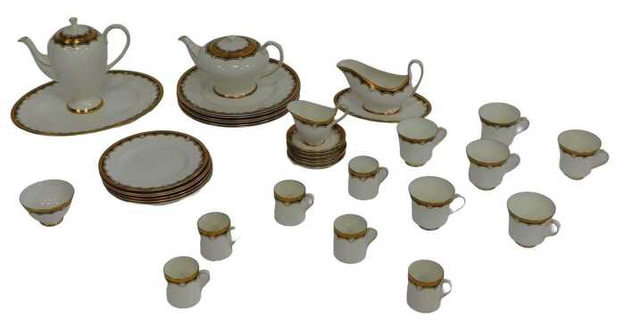 A Royal Chelsea porcelain Tiranon pattern part tea and coffee service. (2 trays)
