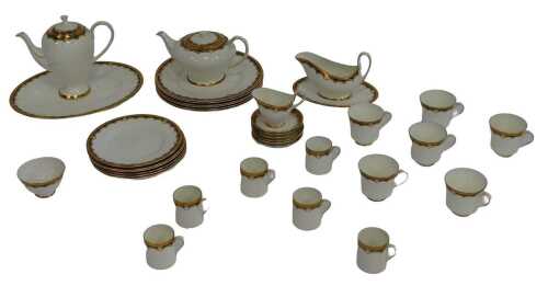 A Royal Chelsea porcelain Tiranon pattern part tea and coffee service. (2 trays)