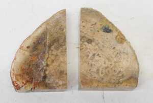 A pair of part polished pink agate bookends, 10cm high, together with a carved and part polished... - 2