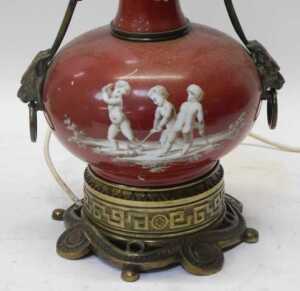 A Victorian Neoclassical style porcelain and gilt mounted table lamp, the bottle shaped body... - 3