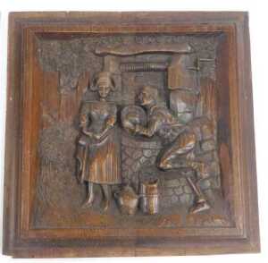 Three 20thC oak panels in the 18thC style, each depicting figures, to include a figure of a... - 2