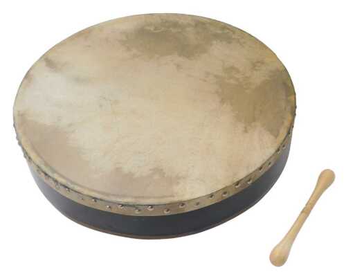 A bodhran Irish drum, 46cm diameter, together with a tipper.