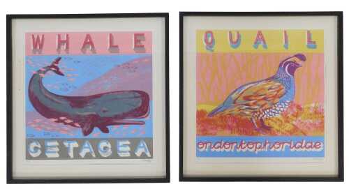 Alice Pattullo. Two screen prints from the Alphabet Series, comprising Whale and Quail, each a...