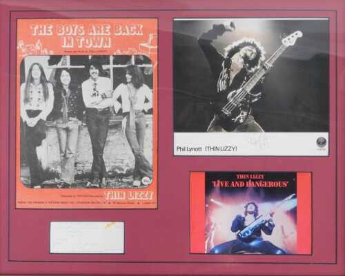 Thin Lizzy interest. A Phil Lynott Vertigo promotional card bearing a signature, together with...