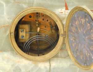 A Victorian green onyx architectural cased mantel clock, having a brass chapter ring and Arabic... - 4
