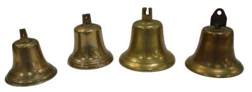 Four brass bells, the largest 21cm diameter.