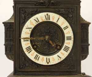 A Continental architectural style mantel clock, in the form of a clock tower, in a bronze... - 2