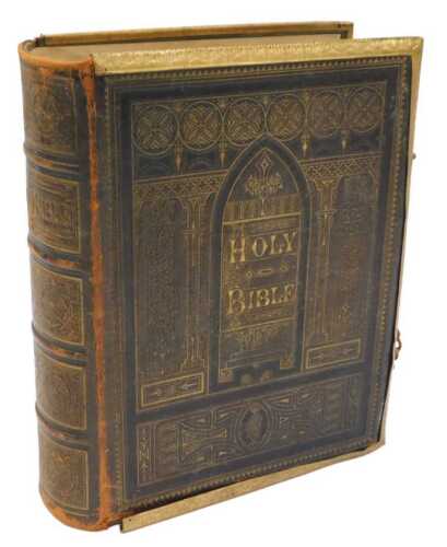 A Victorian leather and brass-bound Holy Bible, published by Cassell, Petter & Galpin, London,...