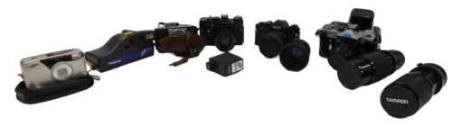 A group of cameras and optical-related equipment, to include an Agfa Karat - Compur Rapid camera...
