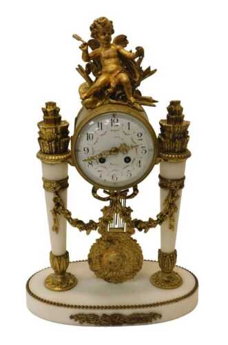 A late 19thC Louis XVI style French mantel clock, with an eight-day movement striking on a bell,...