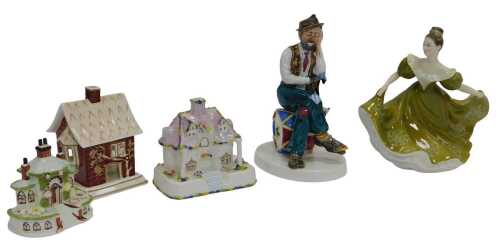 A group of porcelain, comprising a Royal Doulton figure modelled as Lynn HN2329, a Coalport...