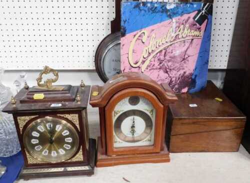 Clocks, comprising a modern mantel clock, with Roman numerals to dial, a wall clock, Colonel...
