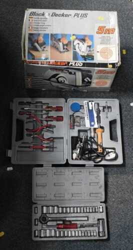 Tools, comprising a Richmond socket set, a Ewan James Electronics tool kit, boxed, a boxed Black...