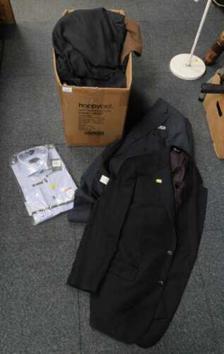 Textiles, to include gentleman's clothing, trousers, jackets, shirts, etc. (1 box, under 1 table)