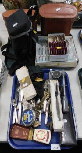 Flatware and optical equipment, including two pairs of binoculars, one pair small, two pairs...