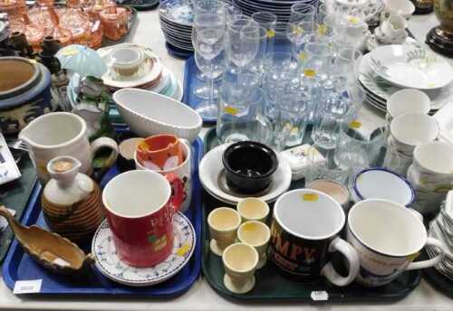 Glassware and ceramics, to include drinking glasses, wine glasses, ceramics include mugs, plates,...