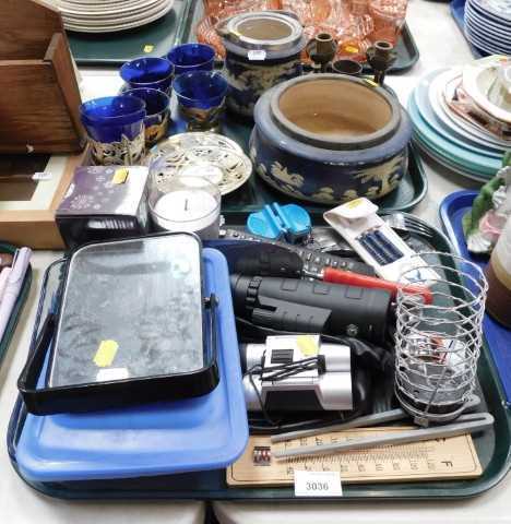 Household items, to include binoculars, small telescope, darts, candles, dressing mirror,...