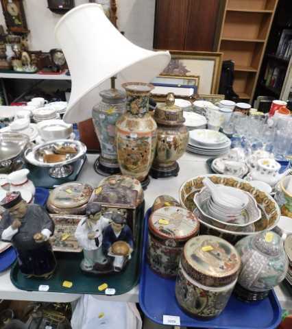 Ceramics, to include Oriental style table lamp, large vase, lidded vase, circular lidded pots,...
